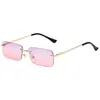 Gafas de Sol sin Marco para Mujer, Marco Cuadrado Pequeño, Lentes Oceánicas, Patillas de Resorte, Estilo Urbano de Moda, Gafas Transfronterizas