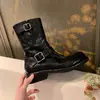 Nuevas botas Martin de moda para otoño e invierno con diseño de hebilla, punta redonda, tacón grueso, que realzan la altura, estilizan las piernas, botines para mujer