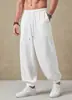 Calça Harem Masculina Europeia e Americana de Algodão e Linho com Cintura Elástica, Calça Lanterna Soltinha Estilo Americano, Calça Jogger Casual Respirável