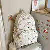 Mochila Coração Floral Cinza Nuvem, Estilo Suave para Ensino Fundamental e Médio, Mochila Escolar Leve e Estilosa para Mulheres, Mochila da Moda para o Dia a Dia