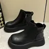 Botines de Suela Gruesa Forrados de Borrego para Mujer, Nuevo Estilo Otoño e Invierno 2026, Estilo Británico Retro con Cremallera Lateral, Punta Redonda, Cálidos Botines Martin
