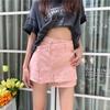 Saia jeans slim de cintura alta feminina, gordinha, plus size, spice girl, saia curta em linha A, saia falsa de duas peças, antirreflexo