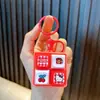 Llavero de Teclado de Sonido de Cuatro Rejillas Juguete para Aliviar el Estrés Pez de Madera Electrónico Colgante para Bolso Regalo Pequeño