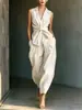 Otoño 2026 Nuevo Top sin Mangas con Cinturón de Corbata y Mono de Estilo Casual Vacacional para Mujer de Algodón y Lino Transfronterizo de Amazon Europeo y Americano