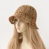 Sombrero de Paja tipo Cubo Hueco con Pedrería Ala Corta Ligero Transpirable Hecho a Mano Sombrero para Vacaciones en la Playa Sombrero de Cuenca Retro con Encaje
