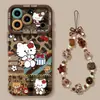 Capa de iPhone com estampa de leopardo para telefones Apple, iPhone 18 Pro, marrom de gato, 17 Max com corrente, 16 silicone, para mulheres, 15 conjunto