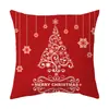 Funda de Cojín Temática Navideña Fondo Rojo Lino Felpa Corta Estampada Funda de Cojín Regalo Navideño Al Por Mayor