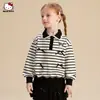 Moletom de Primavera para Meninas 2026 Novo Estilo Kuromi Moletom Listrado Preto e Branco com Detalhe de Laço para Crianças Mais Velhas