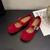 Sapatos Mary Jane Estilo Francês Primavera e Outono Novo Bico Fino Camurça Sintética Salto Dividido 2026 Sapatilhas Baixas Retro Sapatos de Vovó para Mulheres