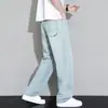 Jeans de mezclilla lavada para hombre, marca de moda estilo americano de verano, pantalones largos holgados de pierna recta, pantalones casuales de pierna ancha y caída azul para hombre