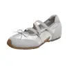 Zapatos Individuales Casuales de Piel de Vaca Color Sólido Boca Baja para Mujer 2026 Verano Nuevo Estilo Moño Aumento de Altura Deportivos Ballet Mary Jane para Mujer