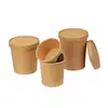 Caixa de Papel Kraft para Levar Alimentos Leves Bombeada Tigela Redonda de Papel Balde para Sopa Xícara de Sopa Xícara de Mingau Tigela de Papel para Salada Balde Descartável para Mingau