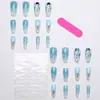 Manicura Nueva Transfronteriza Muñeco de Nieve Copo de Nieve Azules Uñas Postizas Navidad Mediana Tipo Ballet Uñas Portátiles