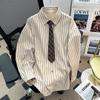 Camisa Básica de Rayas de Manga Larga Japonesa para Hombre, Estilo Coreano de Gama Alta de Nicho, Estilo Universitario Holgado con Camisa de Corbata