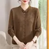 Roupa de mãe, suéter de tricô para meia-idade e idosos, folgado e estiloso, novo top de outono e inverno, de manga comprida, elegante e casual