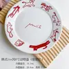 Estilo Ins Coreano Fofo Popular Gatinho e Cachorrinho Prato de Cerâmica para Sobremesa Bolo Prato Raso para Comida Ocidental Macarrão Disco para Frutas