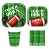 Mm261 Pelota Deportiva de Rugby Verde Oliva Plato Cuadrado para Fiesta Set Cuadrado de 4 Piezas Plato de Papel Vaso de Papel
