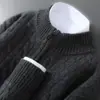 Suéter de Lujo 100% Lana Pura para Hombre, Cuello Alto Medio, con Cremallera, Engrosado, Tejido de Trenza, Suéter Cálido de Cachemir para Invierno, Casual
