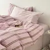 Conjunto de Roupa de Cama Waffle de Algodão Coração Roxo Xiangling PremiumIns - Conjunto de Quatro Peças com Design de Coração Feminino, Capa de Edredom 100% Algodão
