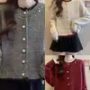 Moda primavera e outono novo cardigã de tricô color-blocking estilo coreano para mulheres baixinhas, top casual e versátil
