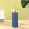 Vaso de Vidrio con Tapa de Bambú y Popote de Gran Capacidad Vidrio de Alto Borosilicato Vaso para Agua Manga de Silicona para Vaso Vaso para Té Resistente a Altas Temperaturas y Antiescaldante