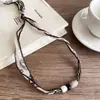 Collar de Tela con Cuentas de Madera, Elegante y Sencillo, Cadena para Suéter Estilo Étnico Retro, Joyería de Nicho para Mujer, Gama Alta
