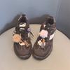 Zapatos de Bolas de Pelo Estilo Fengejia Otoño e Invierno con Borlas Florales, Hebillas para Cordones con Estampado de Leopardo y Perlas, Accesorios, Hebillas Decorativas de Piel de Visón Sintético
