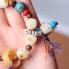 Pulsera de Bodhi de Jade Blanco con Cuentas de Buda de Garra de Gato Carbón para Juego Cultural de Hombres y Mujeres con Suave Cuerda Enrollada Borla Corriente Cuentas de Pulsera