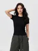 Camiseta para Mujer, Estilo Chica Atrevida, Ceñida a la Cintura, Corte Ajustado, Favorecedora, Hombro Normal, Manga Corta, Nuevo Modelo de Verano, Cuello Redondo, Camiseta Básica