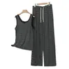 Nuevo Conjunto de Dos Piezas de Ropa para Casa con Chaleco de Rayas y Pantalones de Modal para Mujer, Conjunto Casual Delgado sin Mangas de Verano Talla Plus