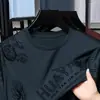 Camiseta de Verano de Alta Gama para Hombre con Cuello Redondo, Estampado de Terciopelo Casual, Mangas Cortas, Modelo Nuevo de Moda 2026