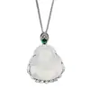 Nuevo collar de Buda de estilo chino para mujer, bañado en plata, calcedonia natural, gran barriga de hielo, cadena de Buda, regalo de templo, explosiones, venta al por mayor