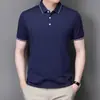 Camisa Polo de Marca para Hombre Camiseta de Algodón Mercerizado de Manga Corta para Hombre Top de Solapa de Color Sólido para Verano