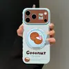 Capa de Verão com Coco para iPhone 17 Pro Max Capa de Celular iPhone 15 Silicone 16 Formato de Coração Janela Grande 14 Suporte