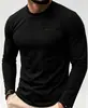 Nova Camiseta Masculina Outono e Inverno Estilo Europeu e Americano Cor Sólida Slim Fit Secagem Rápida Respirável Manga Longa Camiseta Camada de Base Masculina