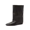 Botas de punta cuadrada y pierna ancha, botines de mujer, botas de montar, nuevos estilos otoño/invierno, hechas con piel de vacuno de plena flor, diseño de punta cuadrada, tacón medio, botines de cuero genuino a media pantorrilla