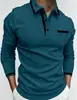 Novo Estilo Transfronteiriço Amazon Outono Masculina Cor Sólida Casual Versátil Gola Lapela Manga Longa Bolso Camisa POLO