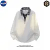 Sudadera de alta calidad de la marca NASA, de dos piezas falsas, con media cremallera y manga larga para hombre, top casual de otoño con cuello camisero, moderno