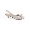 En stock nuevo modelo 2026 con tacón de 5.5 cm ~ Sandalias de punta cuadrada angulada estilo francés con lazo tridimensional y parte trasera abierta para mujer para usar en exteriores