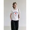 Camiseta de Manga Corta con Cuello Redondo y Hombro Normal, Estampada, de Doble Cara, Estilo Coreano, Moda de Verano para Mujer, Top Suelto Versátil Pequeño