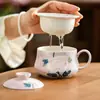 Taza de Café de Cerámica Morada de Alta Gama con Tapa, Taza para Arte Latte y Juego de Taza y Platillo para el Té de la Tarde del Fabricante