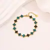 Pulseira de Contas de Zircônia Colorida de Alta Qualidade para Mulheres Marca Tendência Transfronteiriça de Moda Pulseira de Aço Titânio Versátil Pulseira de Trevo de Quatro Folhas