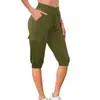 Pantalones de Yoga Deportivos de Manga Corta Ajustados de Cintura Alta con Cordón y Bolsillos Múltiples, Estilo Europeo y Americano Transfronterizo para el Verano 2024, Moda