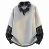 Sudadera transfronteriza, nueva colección de otoño, corte holgado y versátil, con un diseño de dos piezas simulado, top elegante y casual de manga larga para hombre