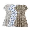 Amazon 2024 Verano Transfronterizo Europeo y Americano para Mujer Vestido de Manga Corta con Cuello Redondo Estampado Floral Falda Mujer M56777
