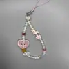 Cordão Original Fofo de Botão Xadrez Coração Cachorro West Highland Beaded para Celular Corda de Câmera Ccd Menina Nicho