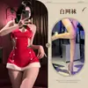 Conjunto de Lencería de Red Velvet Rojo Navideño con Cuello Halter y Encaje para Juego de Rol Festivo Adulto Lencería Privada Sin Quitar
