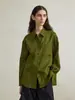 Camisa Holgada Verde 100% Lino Chalamon [Redemption] para Mujer, Adecuada para Primavera y Otoño, Se Puede Usar como Capa Interior o Exterior, Camisa de Manga Larga