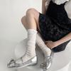 Meias femininas de cano médio, estilo balé, estilo Miu, novas, simples, com salto e laço de fita, para primavera e verão