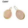 E728 Fresco e Doce Oval Banhado a Ouro Gema Microfixada Pingente Curto Brincos de Pedra de Cristal
